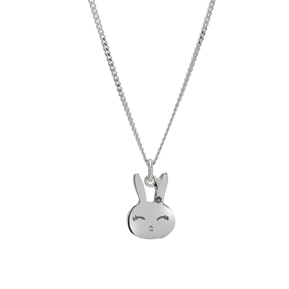 Sterling Silver Bunny Pendant Necklace - White