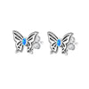 Sterling Silver Butterfly Stud Earrings with Blue Lab-Created Opal