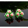 Sterling Silver Button Earring Holly Berry Cluster in Pink and Green