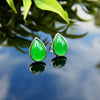 Sterling Silver Button Teardrop Green Jade Post Earring