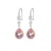 Sterling Silver CZ Bar & Mauve Freshwater Pearl Drop Earrings