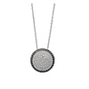 Sterling Silver CZ Pave & Black Outline Circular Pendant Necklace - White