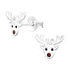 Sterling Silver CZ Red-Nosed Reindeer Dainty Stud Earrings