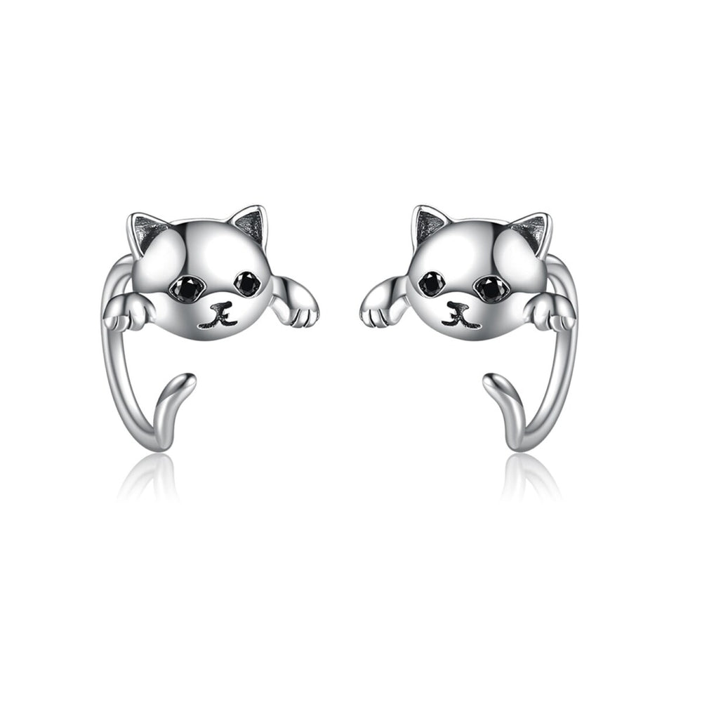 Sterling Silver Cat Stud Earrings