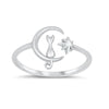 Sterling Silver Cat on Crescent Moon & Star Ring