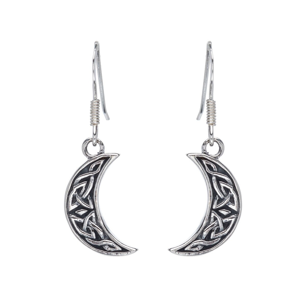 Sterling Silver Celtic Crescent Moon Drop Earrings