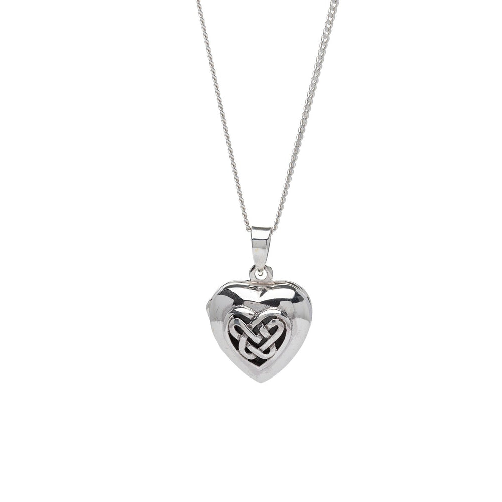 Sterling Silver Celtic Heart Locket Necklace - White