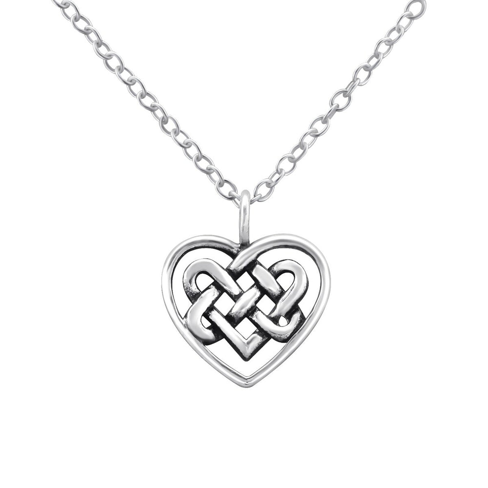 Sterling Silver Celtic Heart Pendant Necklace - White