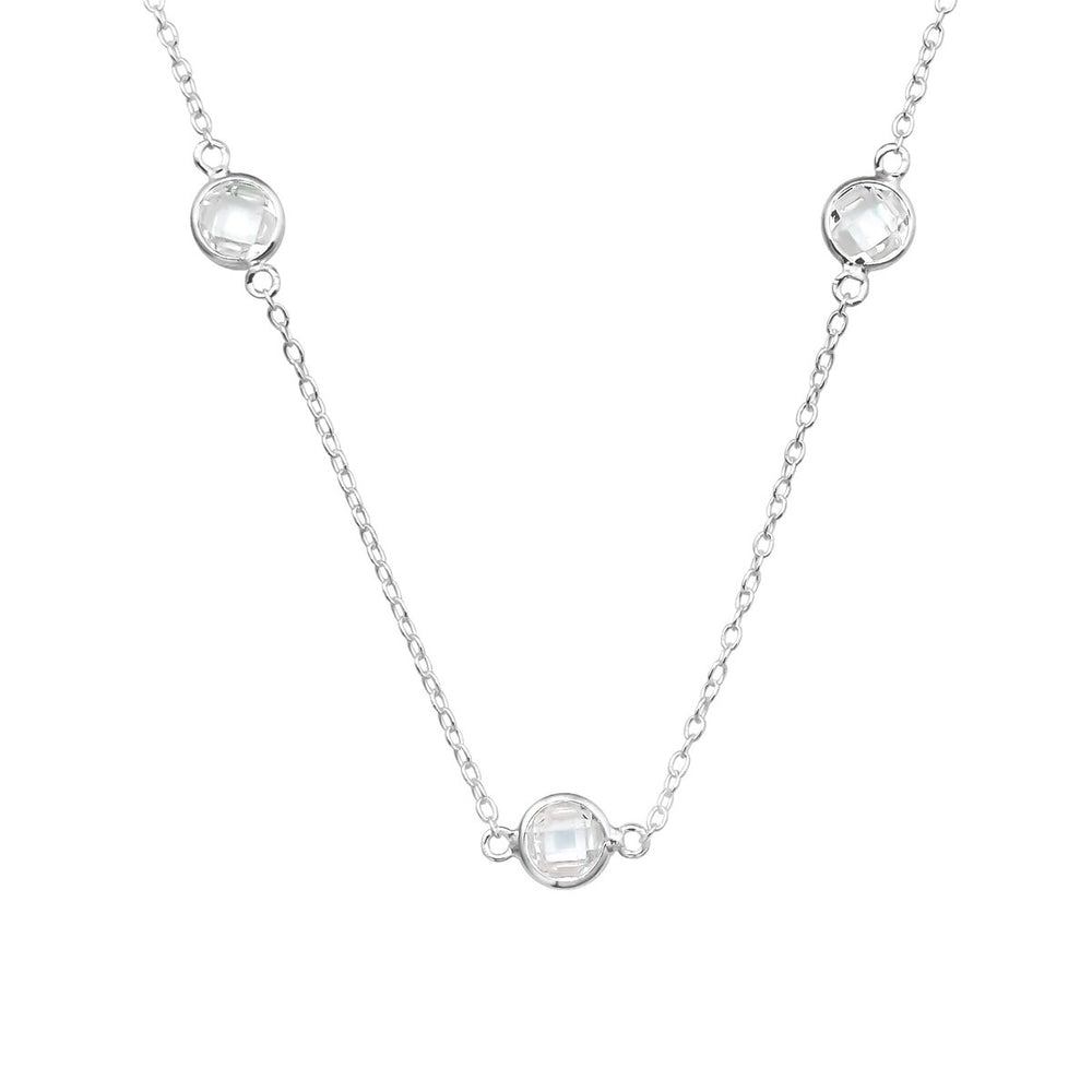 Sterling Silver Chain Necklace with Cubic Zirconia - White