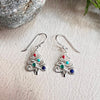 Sterling Silver Christmas Three with Mixed ColorGenuine Stones Dangle Earring