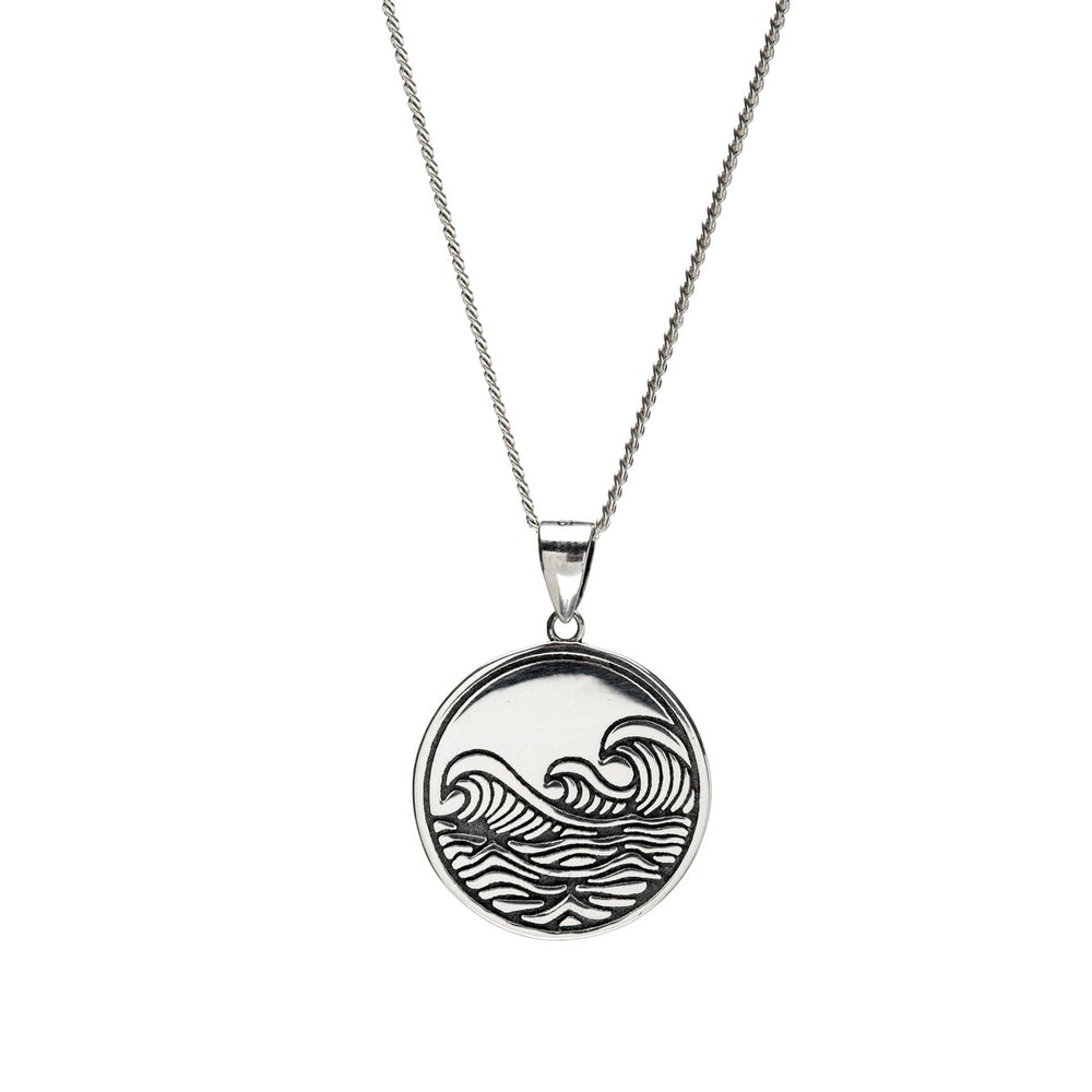 Sterling Silver Circle Wave Pendant Necklace - White