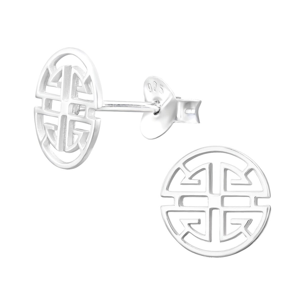 Sterling Silver Circular Maze Stud Earrings