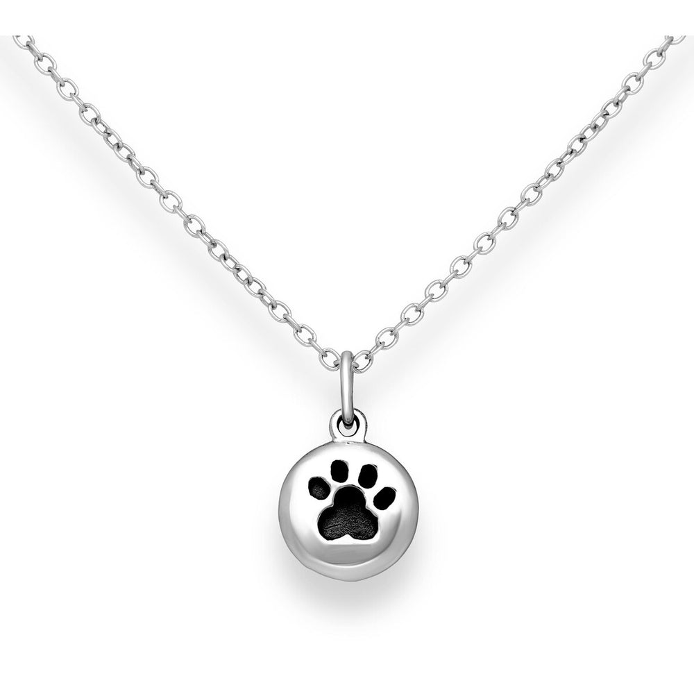 Sterling Silver Circular Paw Print Pendant Necklace - White