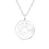 Sterling Silver Circular Snowflake with Star Pendant Necklace - White