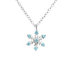 Sterling Silver Classic Aqua CZ Snowflake Pendant Necklace - White