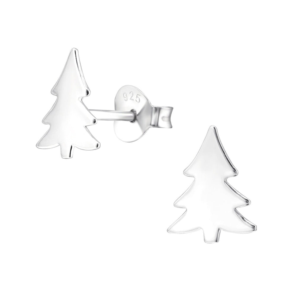 Sterling Silver Classic Christmas Tree Dainty Stud Earrings