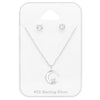 Sterling Silver Clear Cz Stud With Dainty Crescent Moon Pendant Necklace - Ag Sterling - White