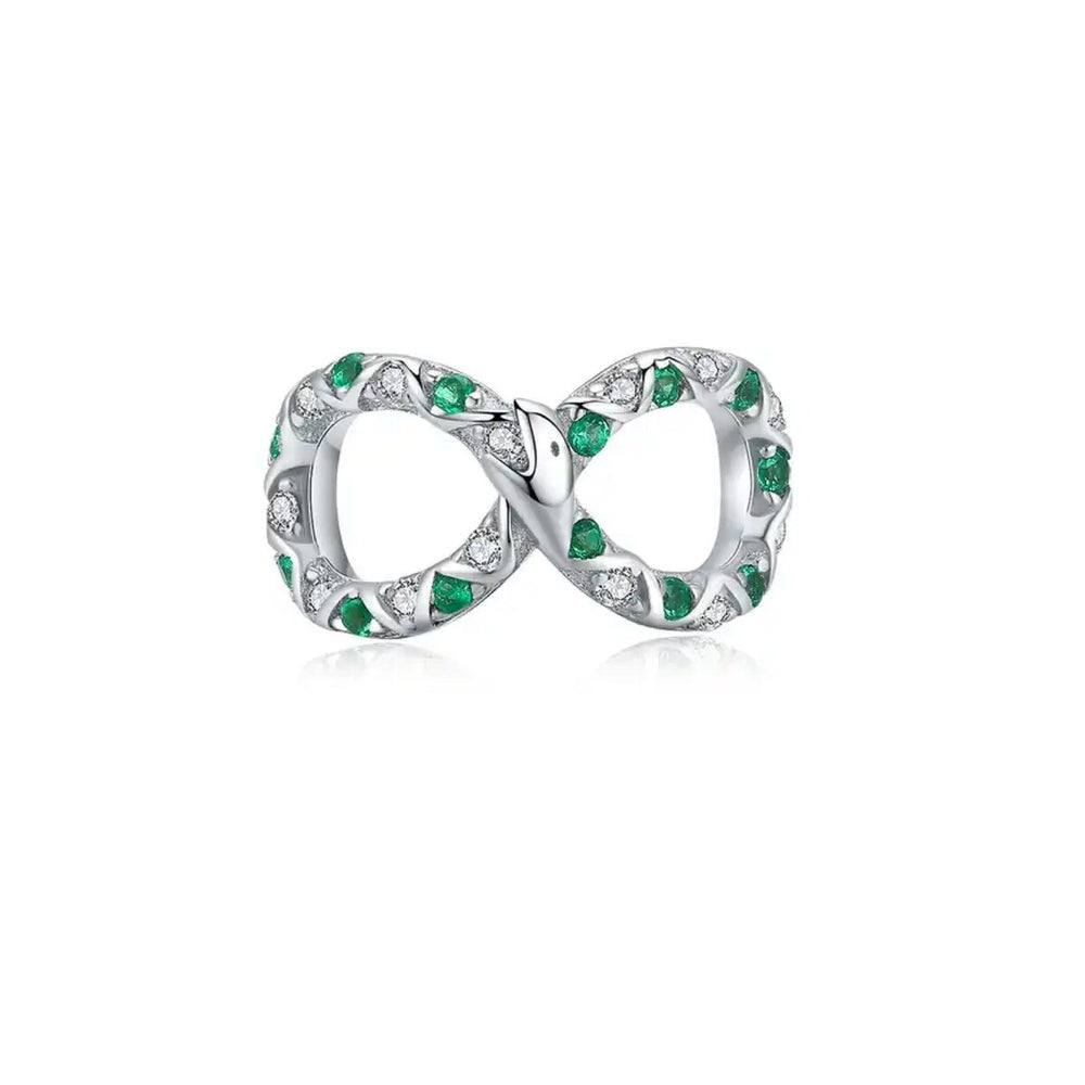 Sterling Silver Clear & Green CZ Infinity Snake Bracelet Charm