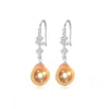 Sterling Silver Clustered CZ & Peach Freshwater Teardrop Pearl Drop Earrings