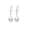 Sterling Silver Clustered CZ & White Freshwater Teardrop Pearl Drop Earrings