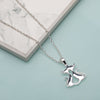 Sterling Silver Couple Cat Pendant Necklace - White