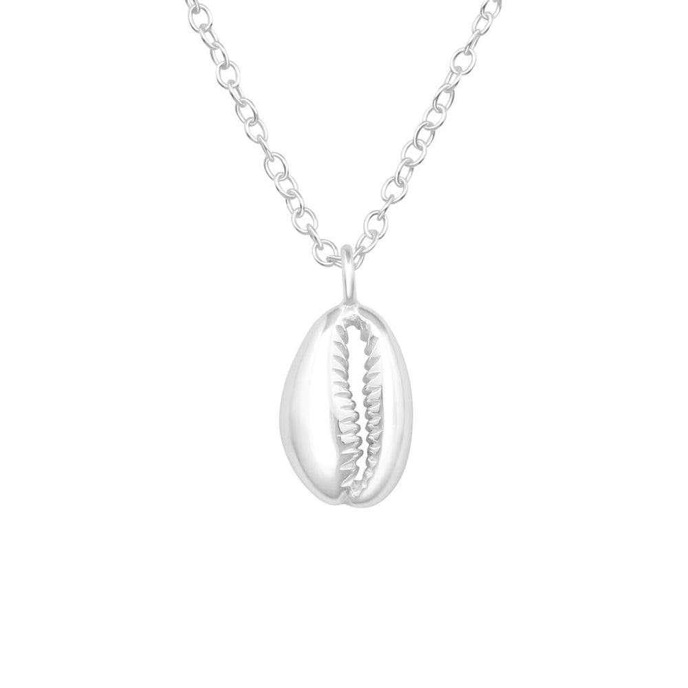 Sterling Silver Cowrie Shell Pendant Necklace - White