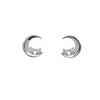 Sterling Silver Crescent Moon & Cubic Zirconia Twin Stars Stud Earrings