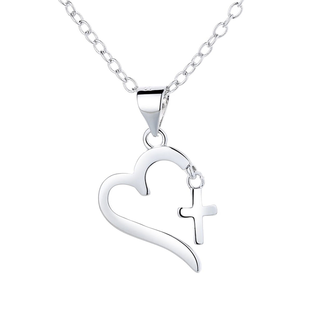 Sterling Silver Cross and Heart Pendant Necklace