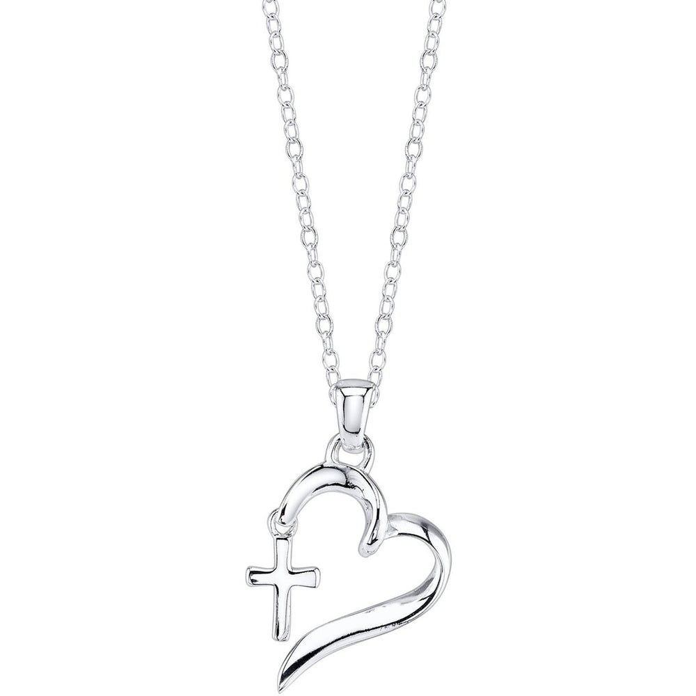 Sterling Silver Cross and Heart Pendant Necklace