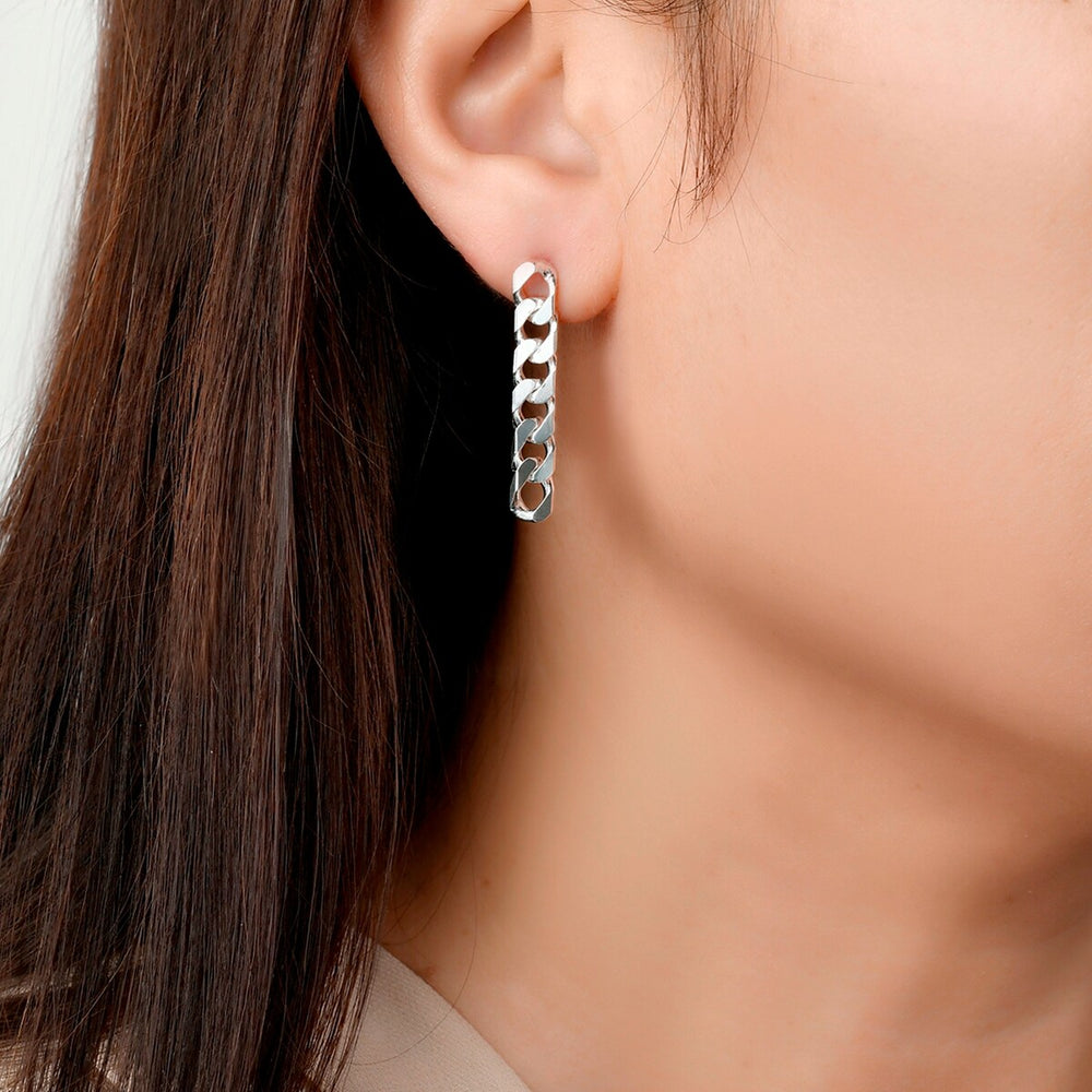 Sterling Silver Cuban Links Linear Earring