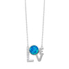 Sterling Silver Cubic Zirconia Blue Lab Opal Love Necklace - White