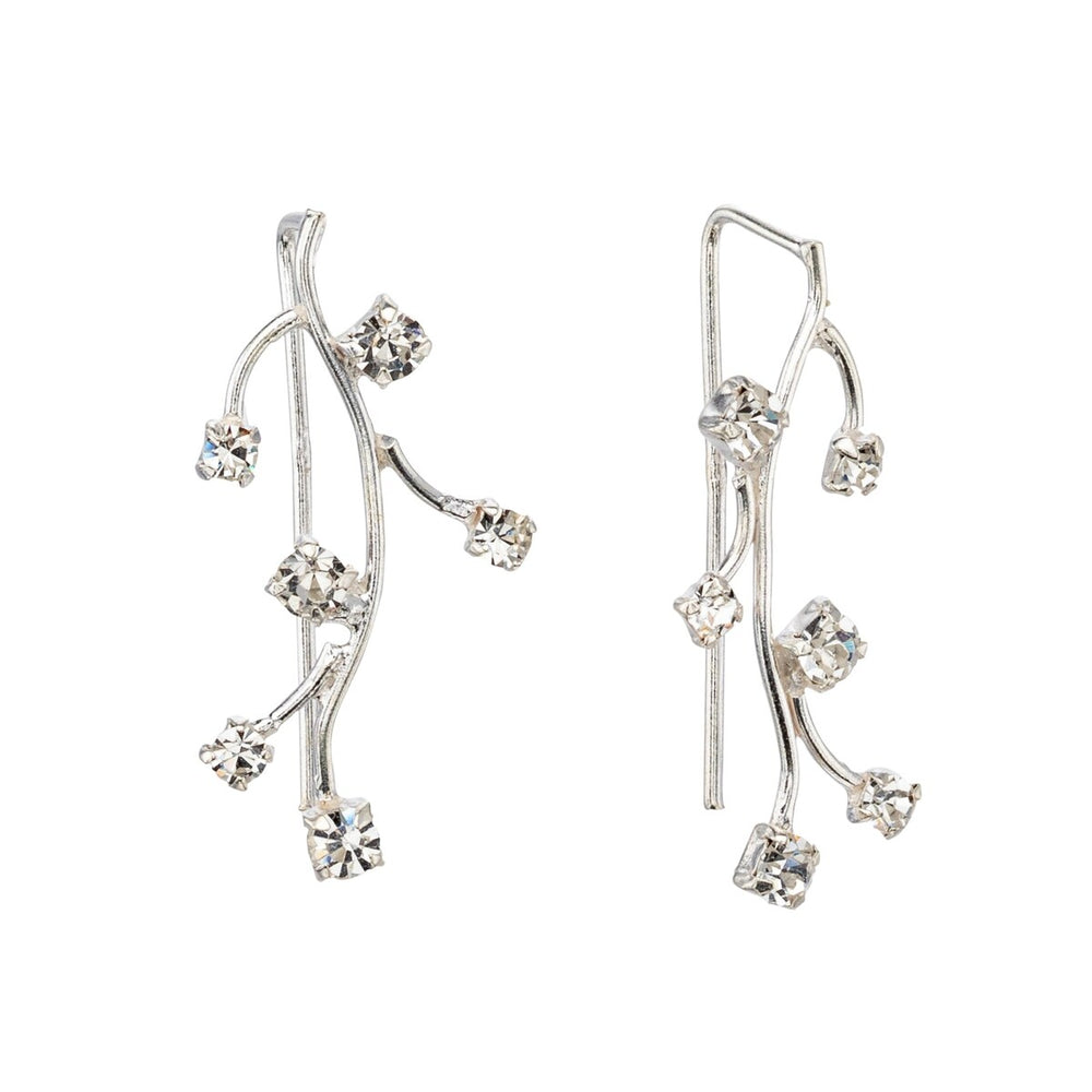 Sterling Silver Cubic Zirconia Branch Threader Earrings