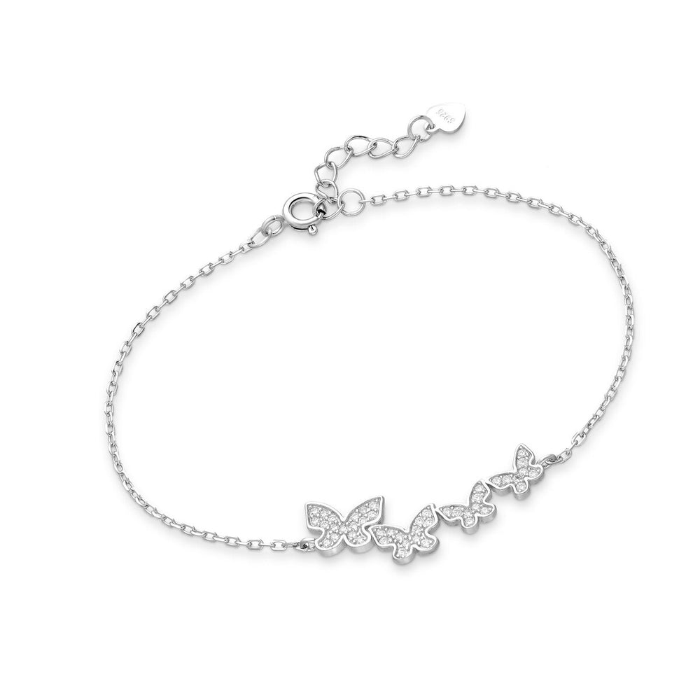 Sterling Silver Cubic Zirconia Butterflies Bracelet