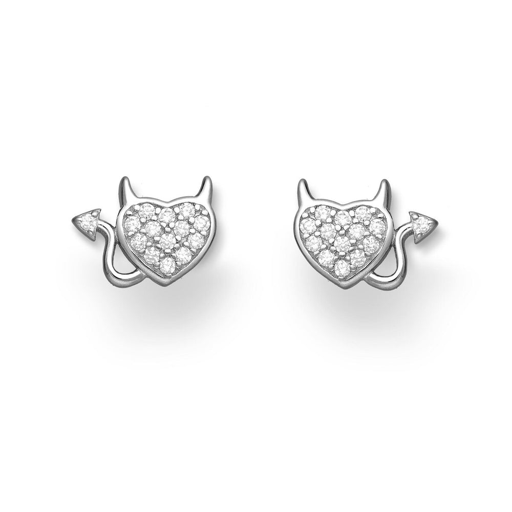 Sterling Silver Cubic Zirconia Cheeky Devil Heart Stud Earrings