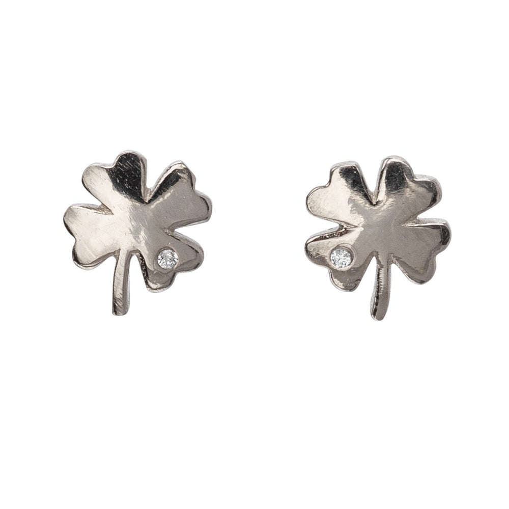 Sterling Silver Cubic Zirconia Clover Stud Earrings