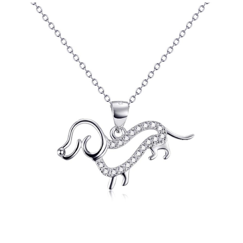 Sterling Silver Cubic Zirconia Dog Pendant Necklace - White