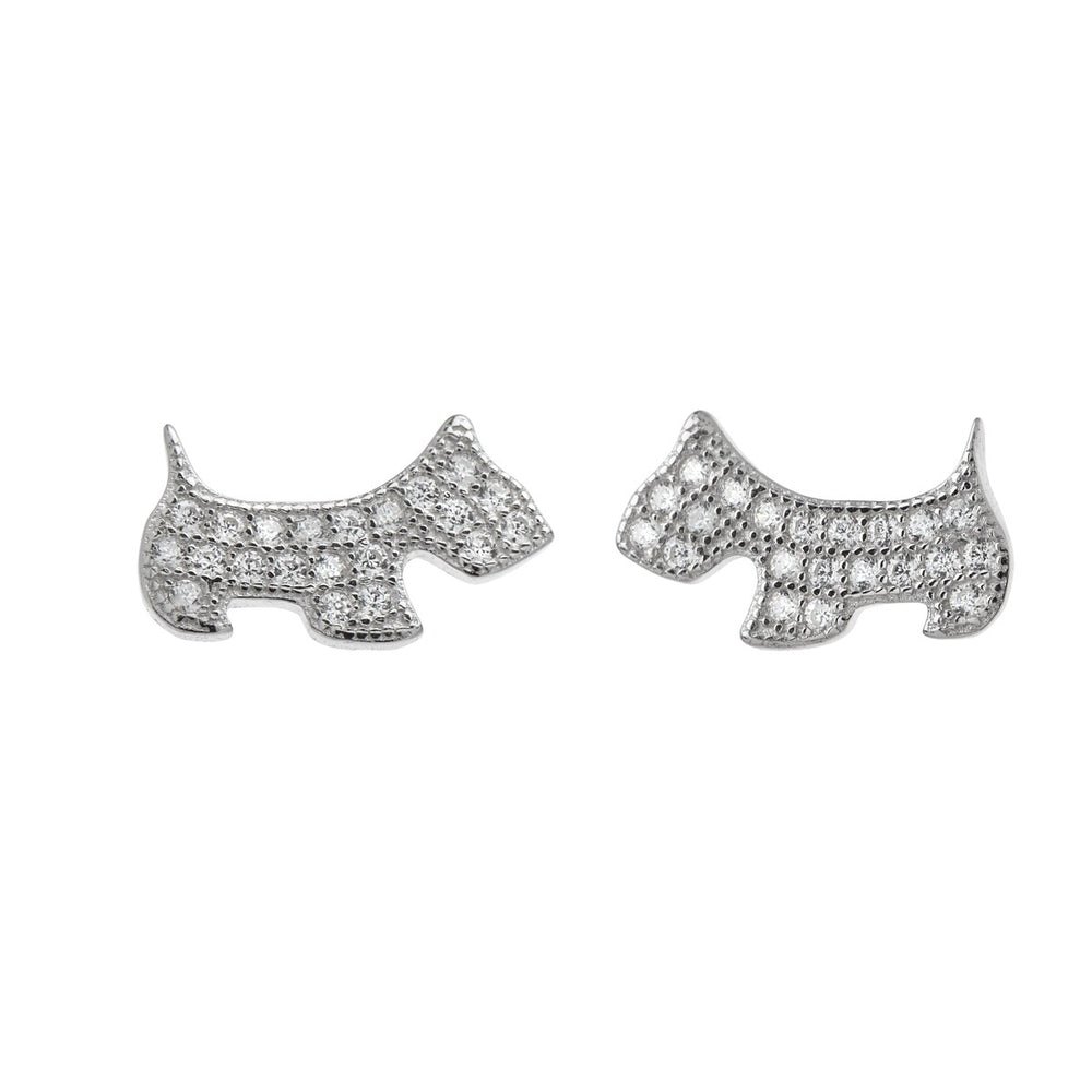 Sterling Silver Cubic Zirconia Dog Stud Earrings