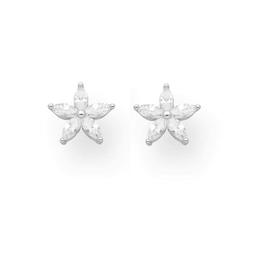 Sterling Silver Cubic Zirconia Flower Stud Earrings