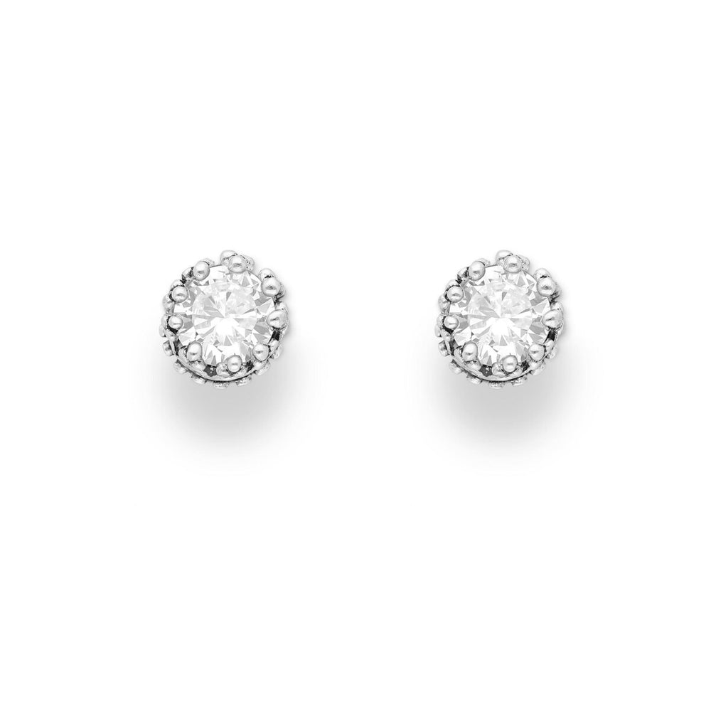 Sterling Silver Cubic Zirconia Halo Style Stud Earrings