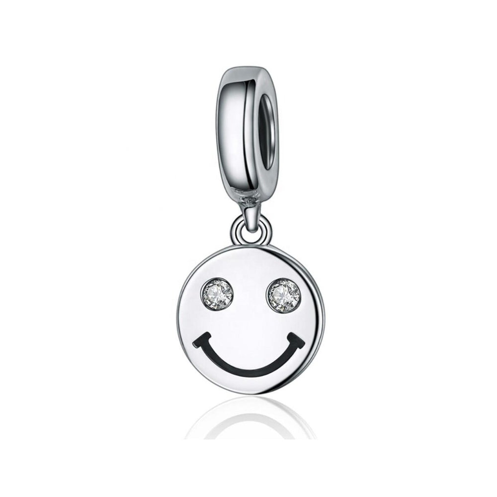 Sterling Silver Cubic Zirconia Happy Face Dangling Charm