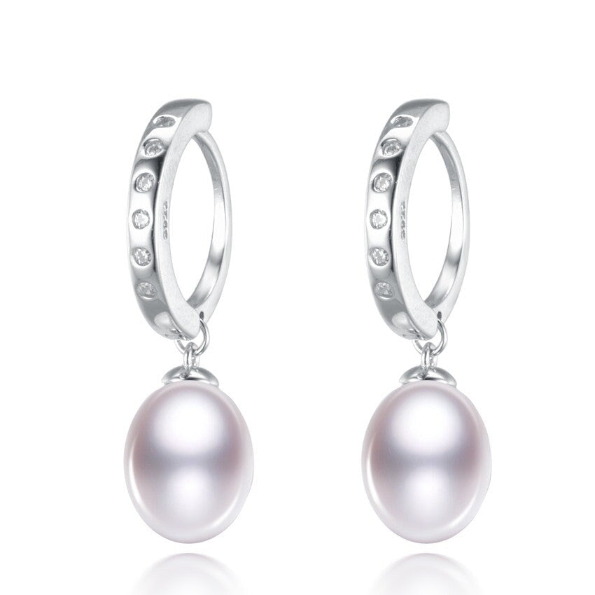 Sterling Silver Cubic Zirconia Huggie Hoop And White Freshwater Pearl Earrings