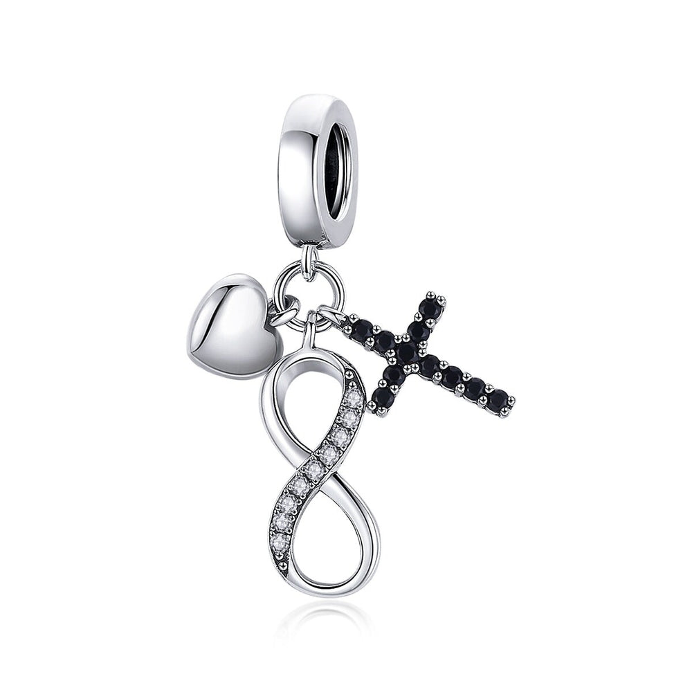 Sterling Silver Cubic Zirconia Infinity And Cross Dangle Charm