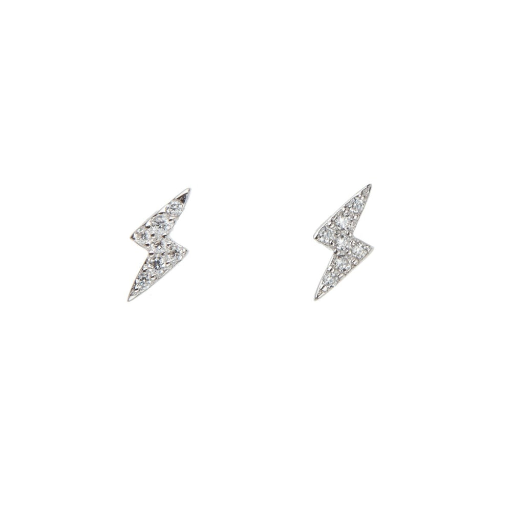 Sterling Silver Cubic Zirconia Lightning Bolt Stud Earrings