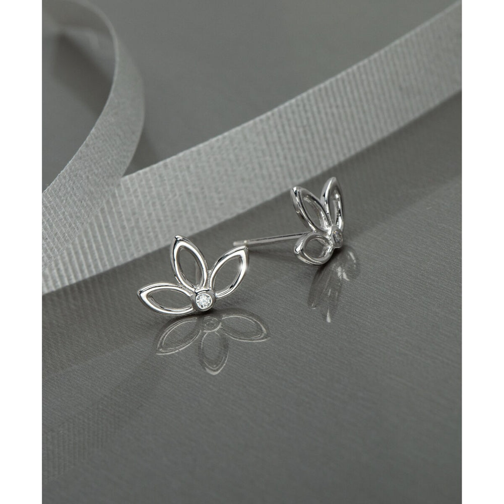 Sterling Silver Cubic Zirconia Lotus Flower Stud Earrings