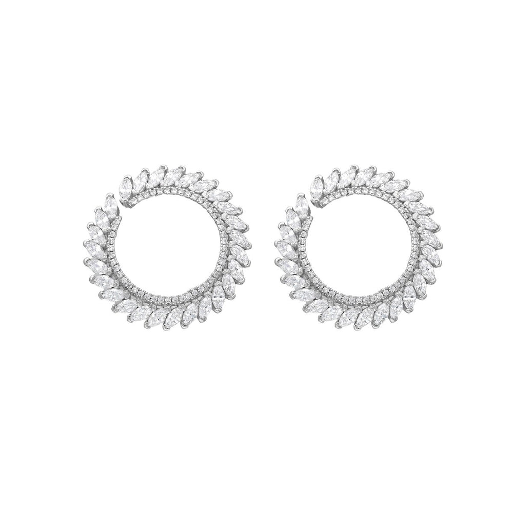 Sterling Silver Cubic Zirconia Marquis Statement Circular Stud Earrings