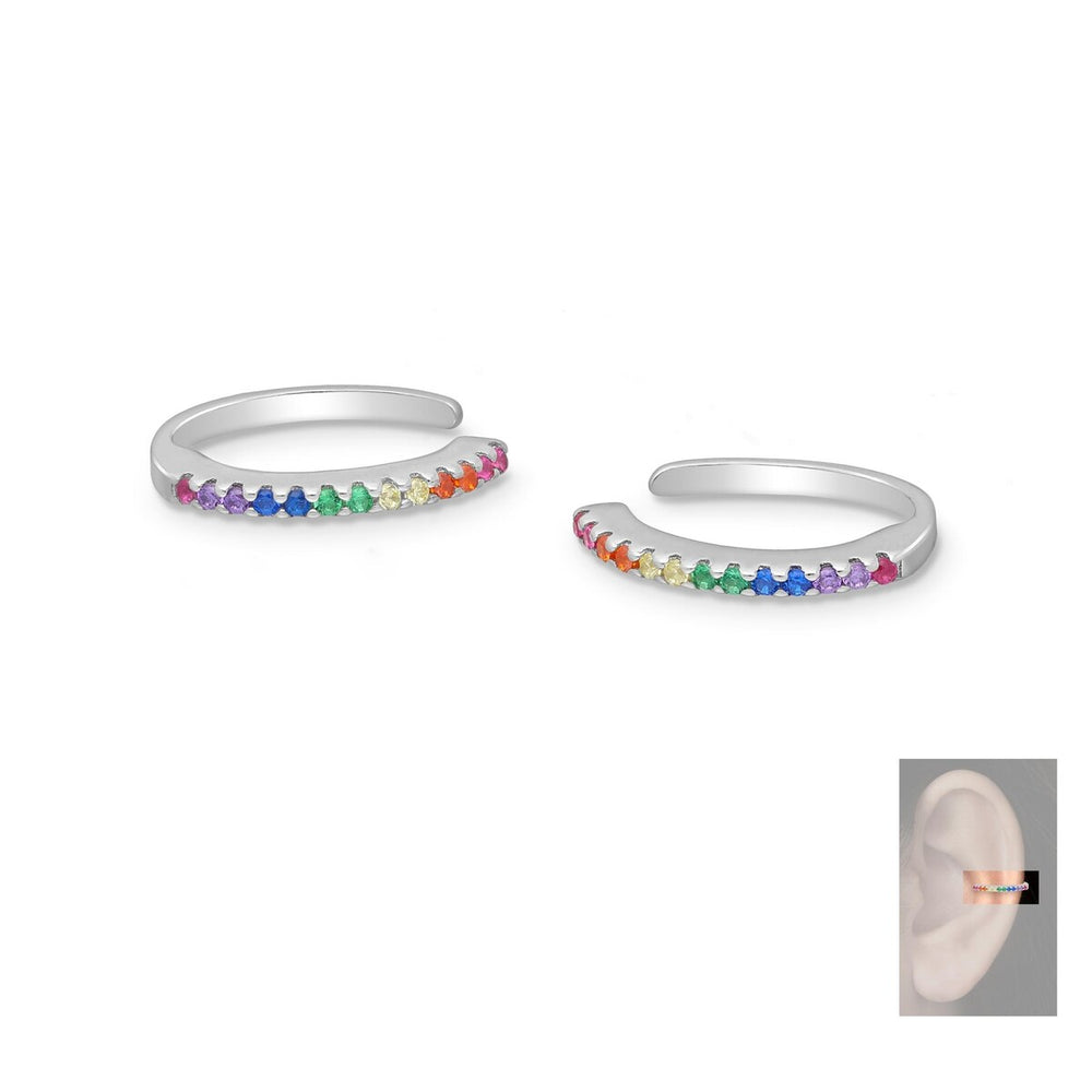 Sterling Silver Cubic Zirconia Multi Colored Ear Cuffs