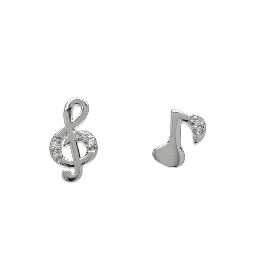 Sterling Silver Cubic Zirconia Music Note Asymmetrical Stud Earrings