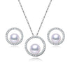 Sterling Silver Cubic Zirconia Open Circle Freshwater Pearl Necklace And Earring Set - White