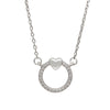 Sterling Silver Cubic Zirconia Open Circle Heart Pendant Necklace - White