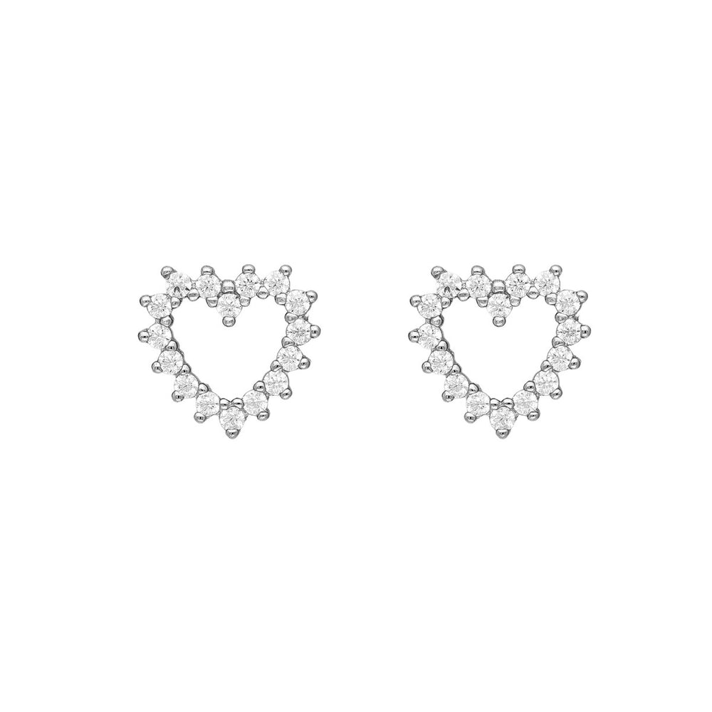 Sterling Silver Cubic Zirconia Open Heart Stud Earrings